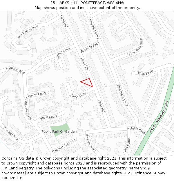 15, LARKS HILL, PONTEFRACT, WF8 4NW: Location map and indicative extent of plot