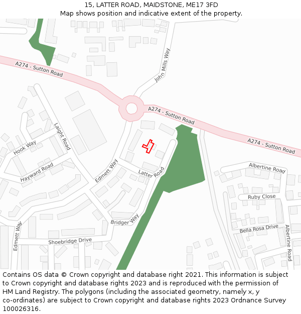 15, LATTER ROAD, MAIDSTONE, ME17 3FD: Location map and indicative extent of plot