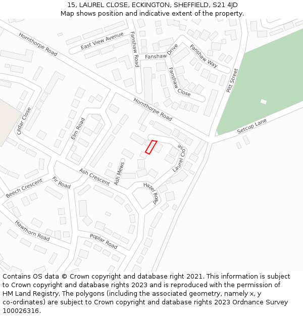 15, LAUREL CLOSE, ECKINGTON, SHEFFIELD, S21 4JD: Location map and indicative extent of plot