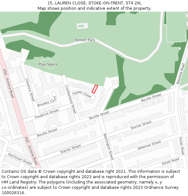 15, LAUREN CLOSE, STOKE-ON-TRENT, ST4 2XL: Location map and indicative extent of plot