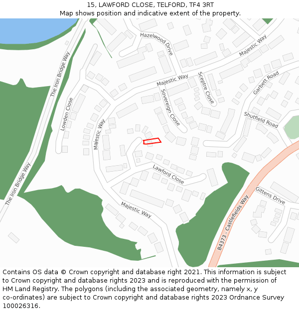 15, LAWFORD CLOSE, TELFORD, TF4 3RT: Location map and indicative extent of plot