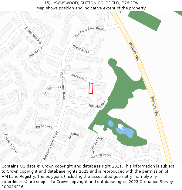 15, LAWNSWOOD, SUTTON COLDFIELD, B76 1TW: Location map and indicative extent of plot