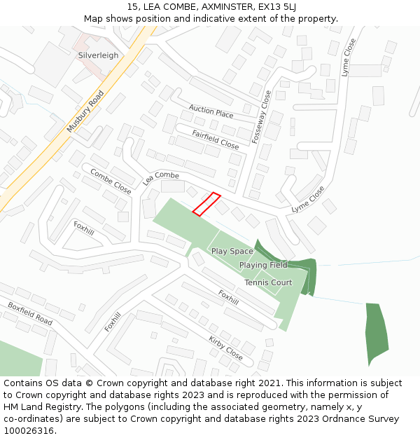 15, LEA COMBE, AXMINSTER, EX13 5LJ: Location map and indicative extent of plot