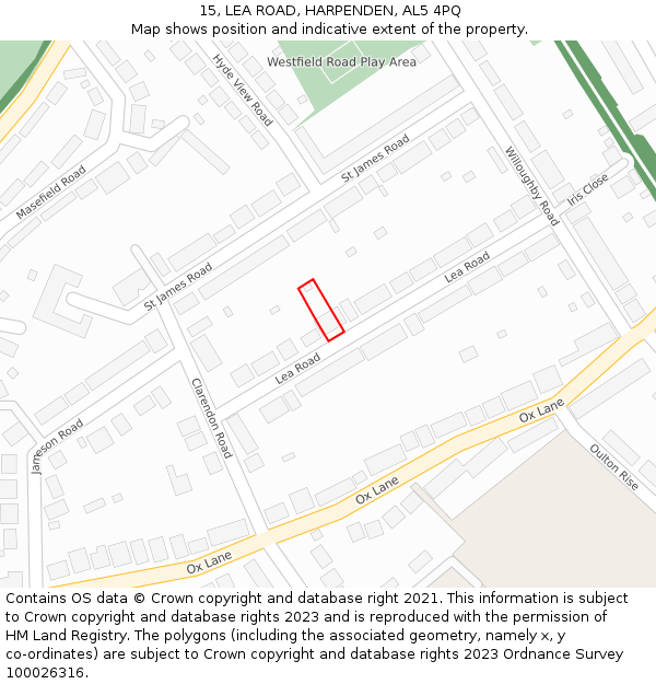 15, LEA ROAD, HARPENDEN, AL5 4PQ: Location map and indicative extent of plot