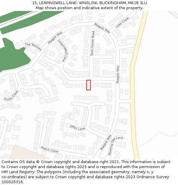 15, LEAPINGWELL LANE, WINSLOW, BUCKINGHAM, MK18 3LU: Location map and indicative extent of plot