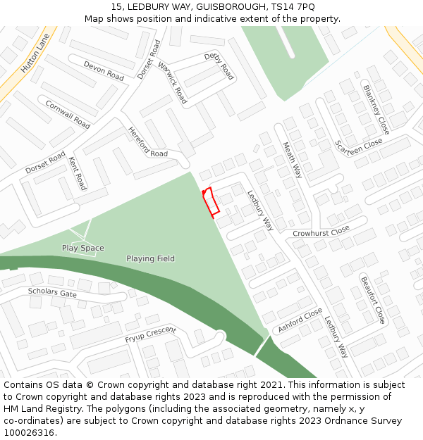 15, LEDBURY WAY, GUISBOROUGH, TS14 7PQ: Location map and indicative extent of plot