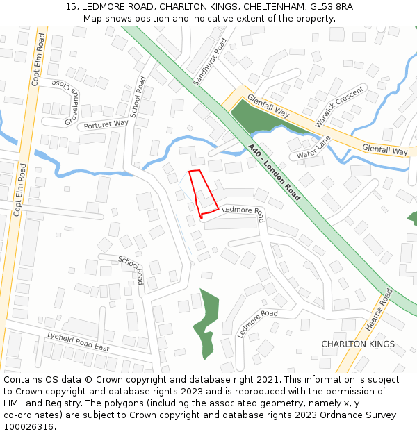 15, LEDMORE ROAD, CHARLTON KINGS, CHELTENHAM, GL53 8RA: Location map and indicative extent of plot