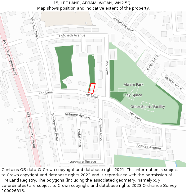 15, LEE LANE, ABRAM, WIGAN, WN2 5QU: Location map and indicative extent of plot