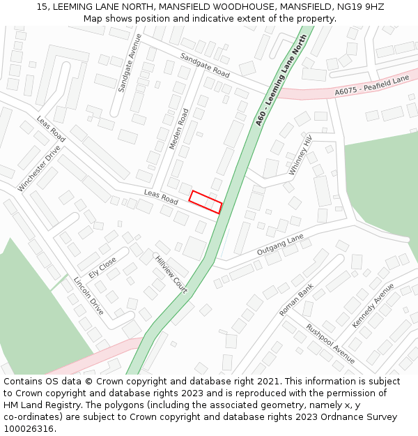 15, LEEMING LANE NORTH, MANSFIELD WOODHOUSE, MANSFIELD, NG19 9HZ: Location map and indicative extent of plot