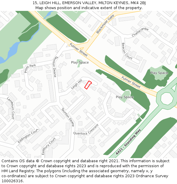 15, LEIGH HILL, EMERSON VALLEY, MILTON KEYNES, MK4 2BJ: Location map and indicative extent of plot