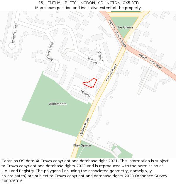 15, LENTHAL, BLETCHINGDON, KIDLINGTON, OX5 3EB: Location map and indicative extent of plot