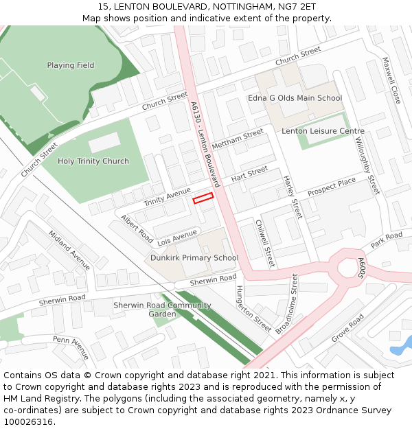 15, LENTON BOULEVARD, NOTTINGHAM, NG7 2ET: Location map and indicative extent of plot