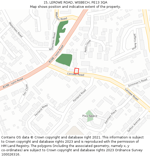 15, LEROWE ROAD, WISBECH, PE13 3QA: Location map and indicative extent of plot