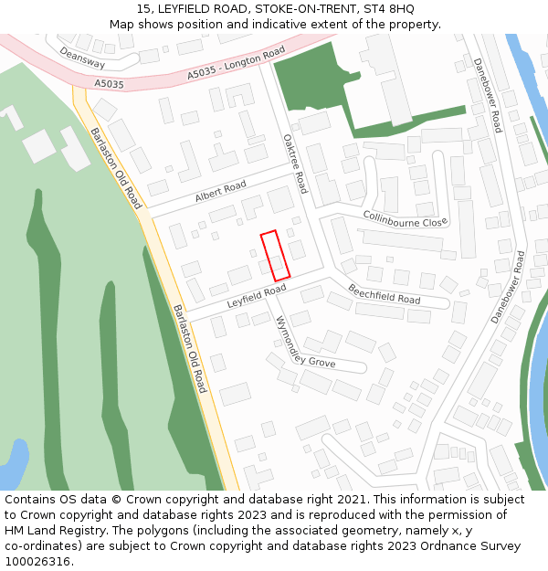 15, LEYFIELD ROAD, STOKE-ON-TRENT, ST4 8HQ: Location map and indicative extent of plot