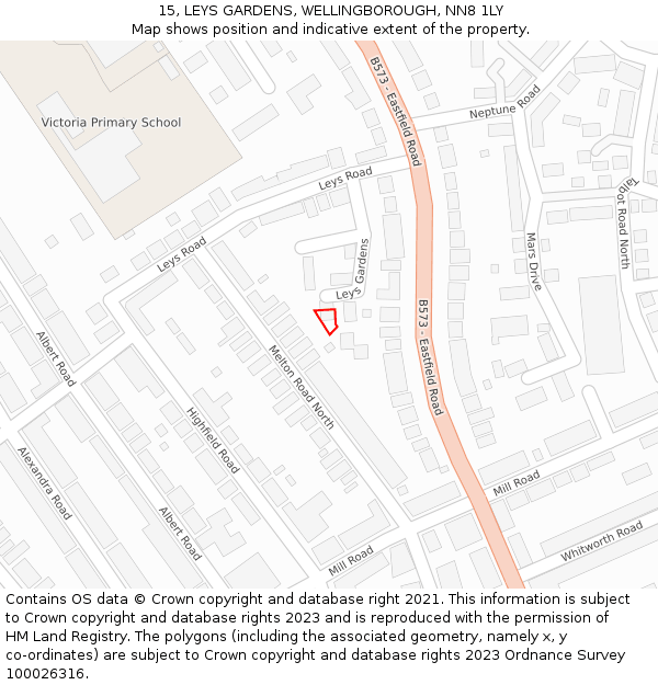 15, LEYS GARDENS, WELLINGBOROUGH, NN8 1LY: Location map and indicative extent of plot