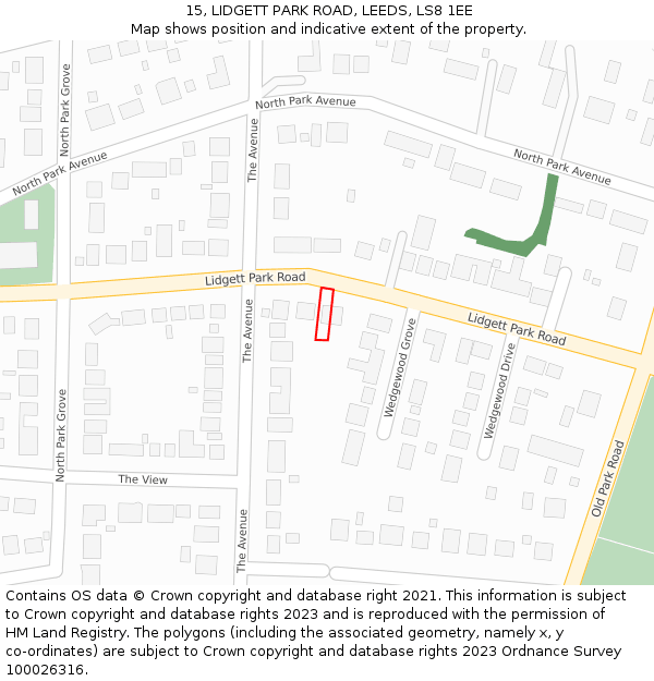 15, LIDGETT PARK ROAD, LEEDS, LS8 1EE: Location map and indicative extent of plot