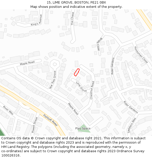 15, LIME GROVE, BOSTON, PE21 0BX: Location map and indicative extent of plot