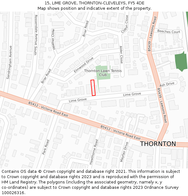 15, LIME GROVE, THORNTON-CLEVELEYS, FY5 4DE: Location map and indicative extent of plot