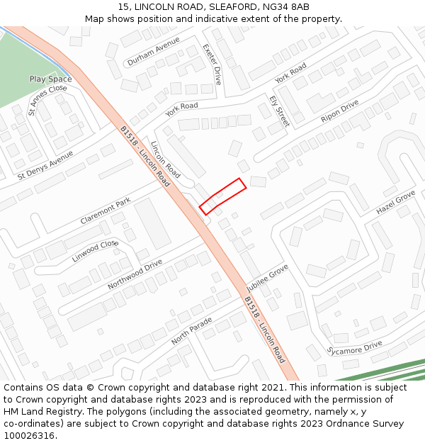 15, LINCOLN ROAD, SLEAFORD, NG34 8AB: Location map and indicative extent of plot