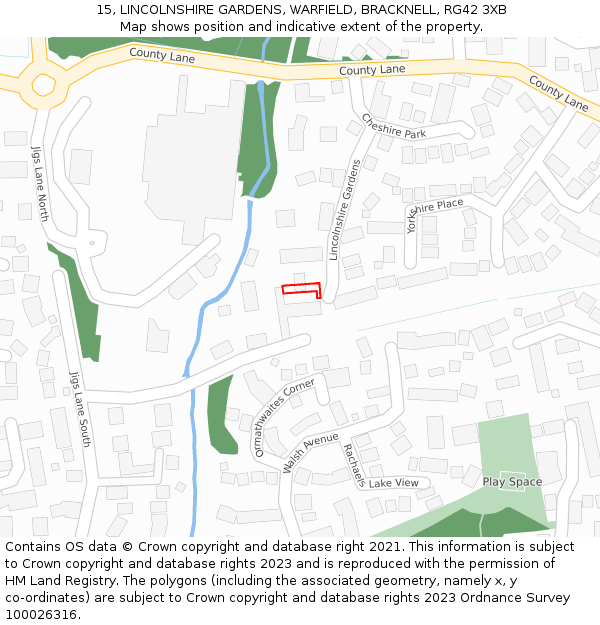 15, LINCOLNSHIRE GARDENS, WARFIELD, BRACKNELL, RG42 3XB: Location map and indicative extent of plot