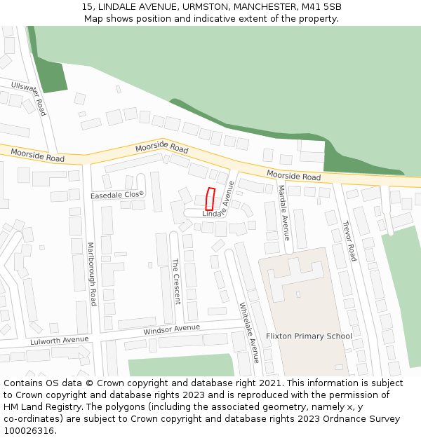 15, LINDALE AVENUE, URMSTON, MANCHESTER, M41 5SB: Location map and indicative extent of plot