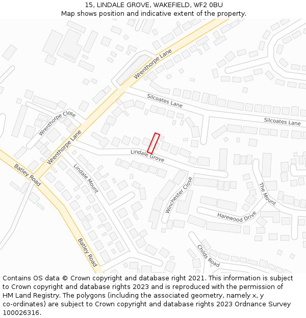 15, LINDALE GROVE, WAKEFIELD, WF2 0BU: Location map and indicative extent of plot