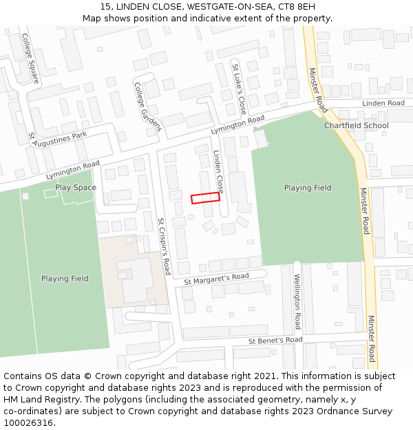 15, LINDEN CLOSE, WESTGATE-ON-SEA, CT8 8EH: Location map and indicative extent of plot