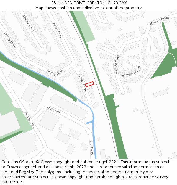 15, LINDEN DRIVE, PRENTON, CH43 3AX: Location map and indicative extent of plot