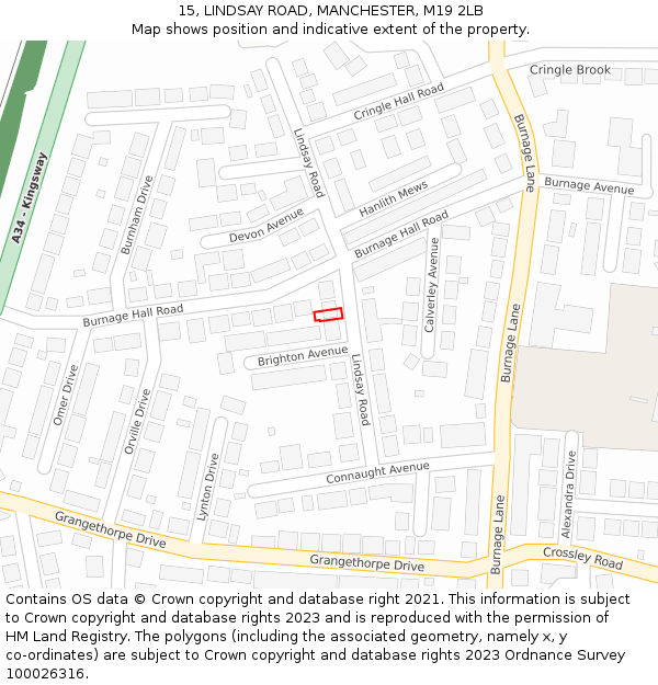 15, LINDSAY ROAD, MANCHESTER, M19 2LB: Location map and indicative extent of plot