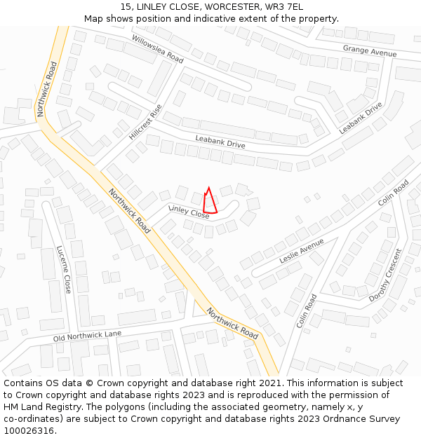 15, LINLEY CLOSE, WORCESTER, WR3 7EL: Location map and indicative extent of plot