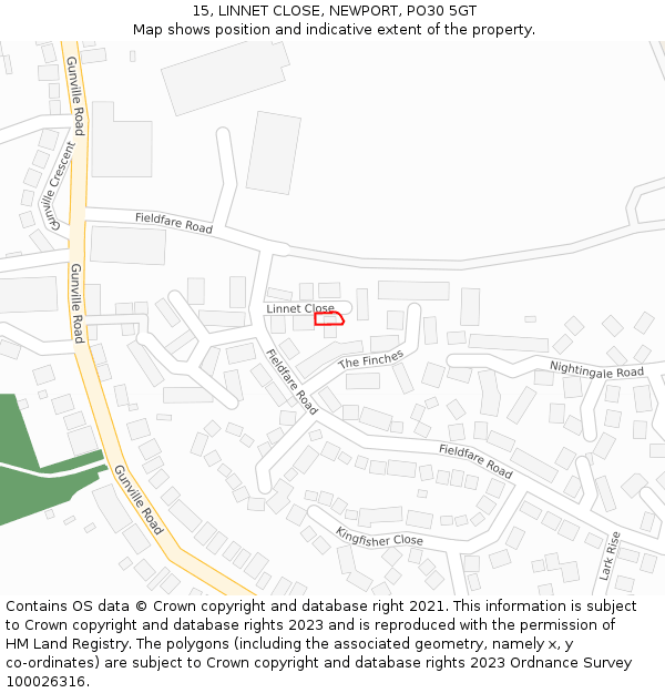 15, LINNET CLOSE, NEWPORT, PO30 5GT: Location map and indicative extent of plot