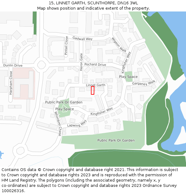 15, LINNET GARTH, SCUNTHORPE, DN16 3WL: Location map and indicative extent of plot