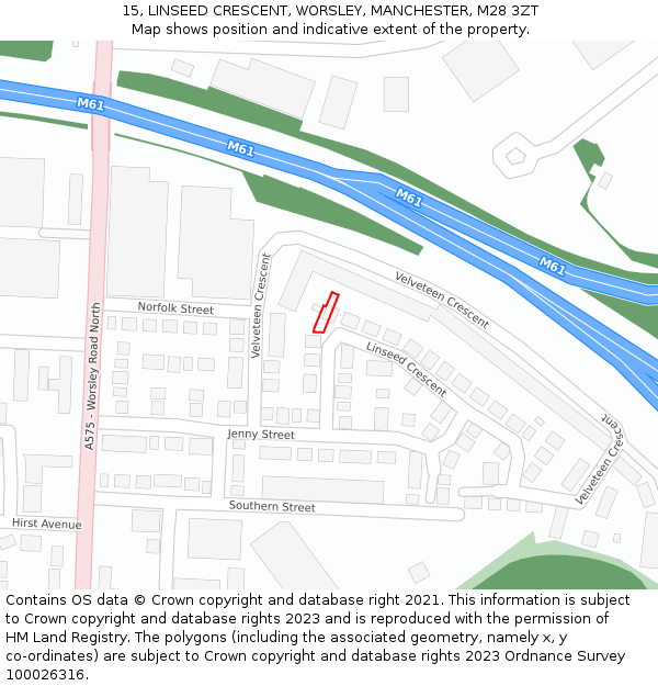 15, LINSEED CRESCENT, WORSLEY, MANCHESTER, M28 3ZT: Location map and indicative extent of plot