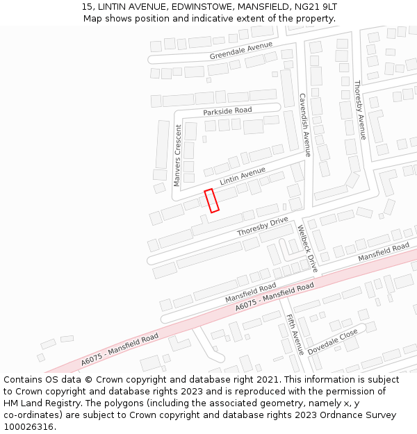 15, LINTIN AVENUE, EDWINSTOWE, MANSFIELD, NG21 9LT: Location map and indicative extent of plot