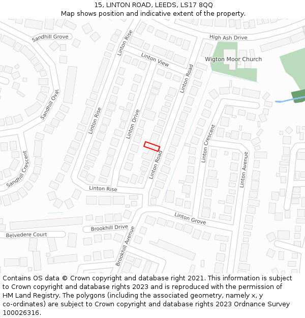 15, LINTON ROAD, LEEDS, LS17 8QQ: Location map and indicative extent of plot