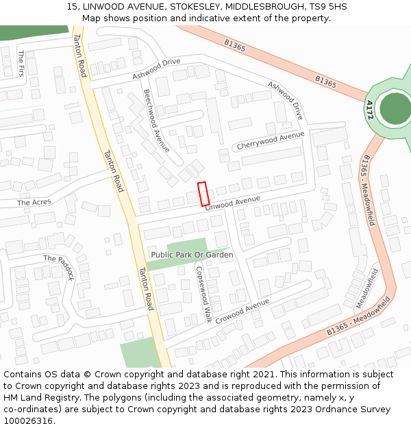 15, LINWOOD AVENUE, STOKESLEY, MIDDLESBROUGH, TS9 5HS: Location map and indicative extent of plot