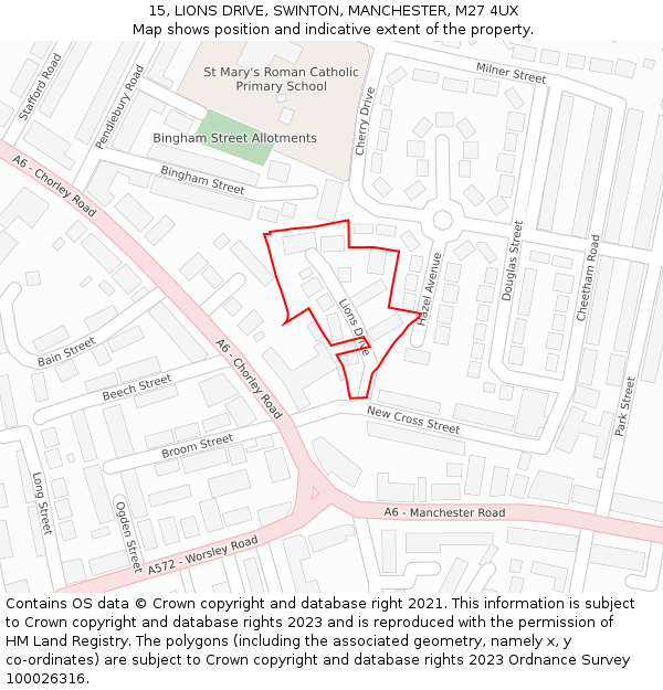 15, LIONS DRIVE, SWINTON, MANCHESTER, M27 4UX: Location map and indicative extent of plot