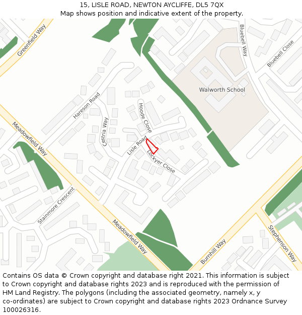 15, LISLE ROAD, NEWTON AYCLIFFE, DL5 7QX: Location map and indicative extent of plot