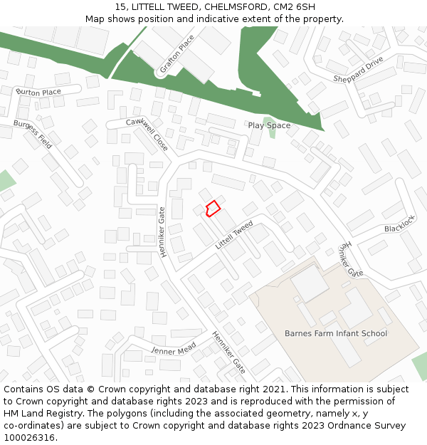 15, LITTELL TWEED, CHELMSFORD, CM2 6SH: Location map and indicative extent of plot