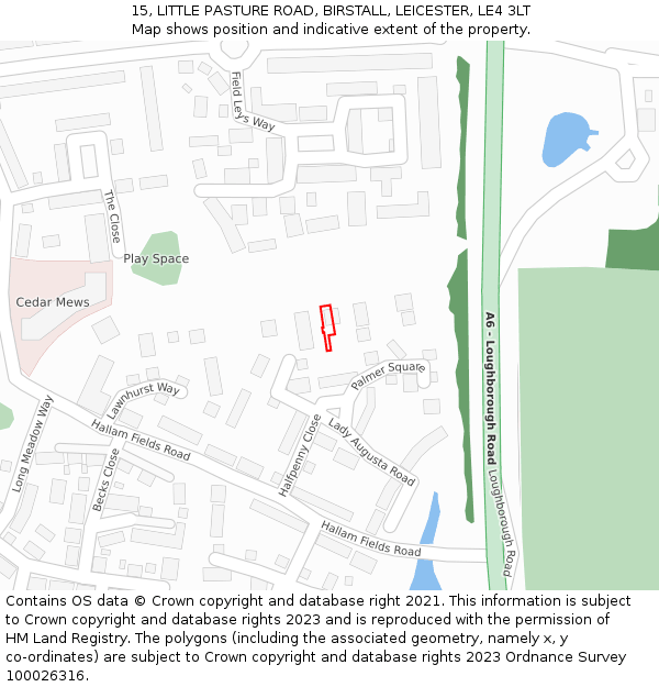 15, LITTLE PASTURE ROAD, BIRSTALL, LEICESTER, LE4 3LT: Location map and indicative extent of plot