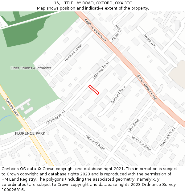 15, LITTLEHAY ROAD, OXFORD, OX4 3EG: Location map and indicative extent of plot