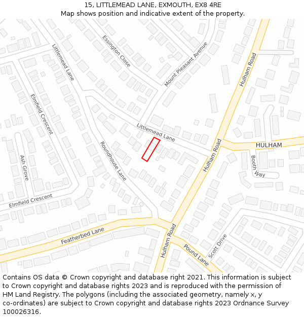 15, LITTLEMEAD LANE, EXMOUTH, EX8 4RE: Location map and indicative extent of plot
