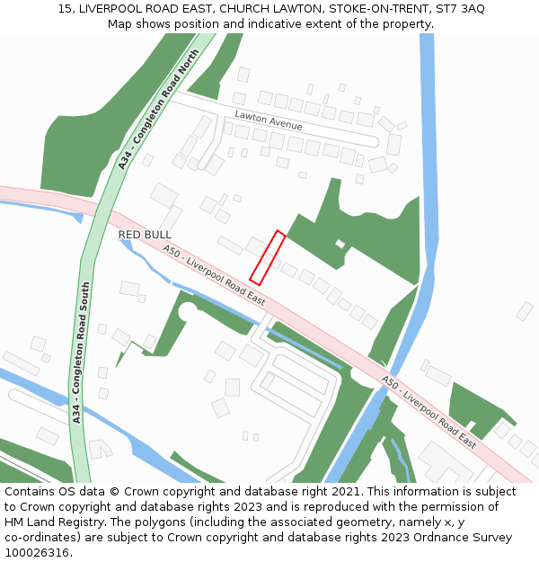 15, LIVERPOOL ROAD EAST, CHURCH LAWTON, STOKE-ON-TRENT, ST7 3AQ: Location map and indicative extent of plot