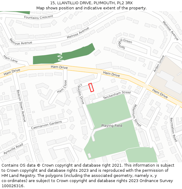 15, LLANTILLIO DRIVE, PLYMOUTH, PL2 3RX: Location map and indicative extent of plot