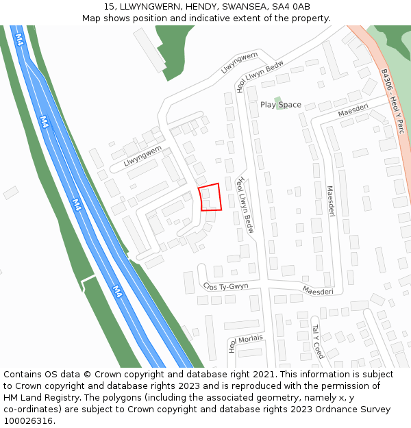 15, LLWYNGWERN, HENDY, SWANSEA, SA4 0AB: Location map and indicative extent of plot