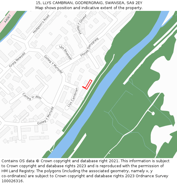 15, LLYS CAMBRIAN, GODRERGRAIG, SWANSEA, SA9 2EY: Location map and indicative extent of plot