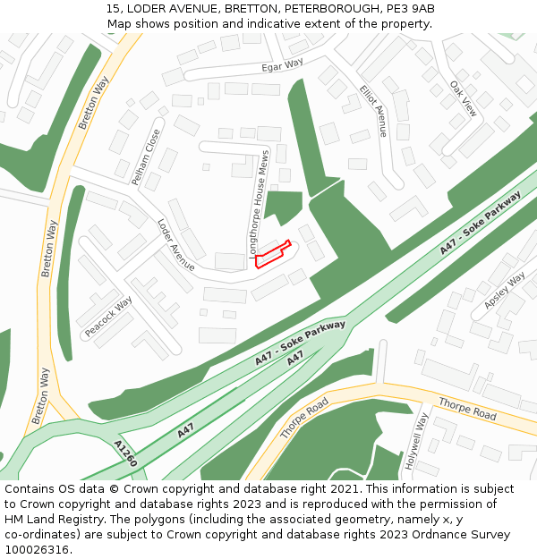 15, LODER AVENUE, BRETTON, PETERBOROUGH, PE3 9AB: Location map and indicative extent of plot