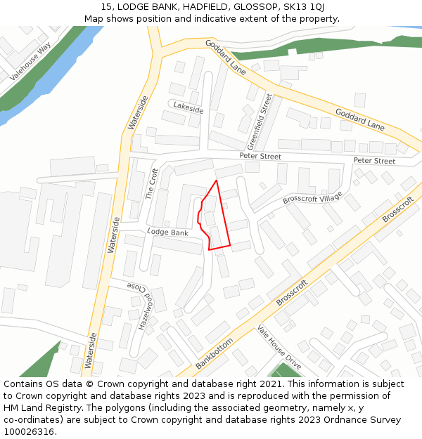 15, LODGE BANK, HADFIELD, GLOSSOP, SK13 1QJ: Location map and indicative extent of plot