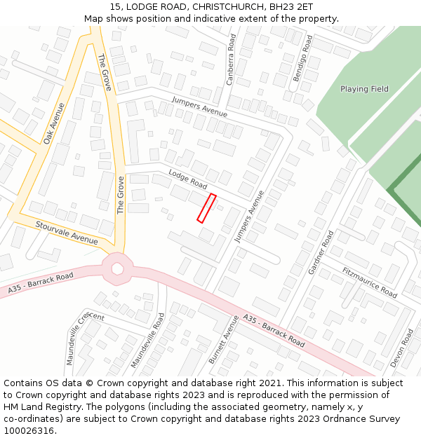 15, LODGE ROAD, CHRISTCHURCH, BH23 2ET: Location map and indicative extent of plot