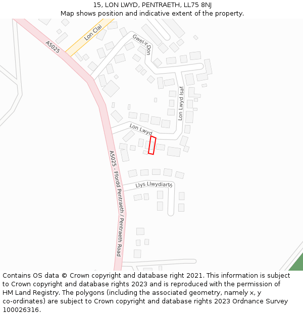 15, LON LWYD, PENTRAETH, LL75 8NJ: Location map and indicative extent of plot